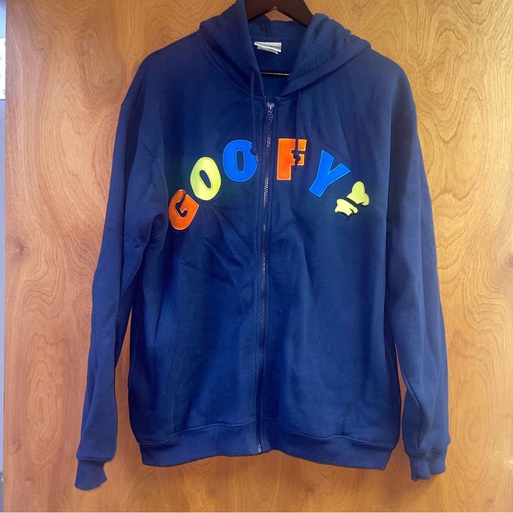 Vintage Vtg 1990s 90s Disney Goofy Navy Hoodie Zip Up Sweatshirt Size Small - Picture 1 of 5